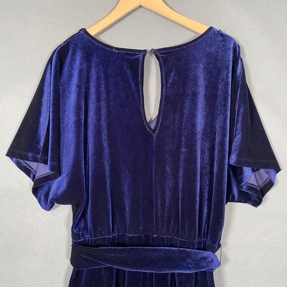 Lily Rose Juniors Velvet Jumpsuit Size XL Blue Belted Flutter Sleeves V-neck NWT - Picture 9 of 14